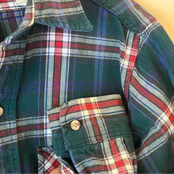 Vintage Woolrich USA Mens Flannel Shirt L Green White Red Blue Plaid Cotton L/S - Picture 4 of 10